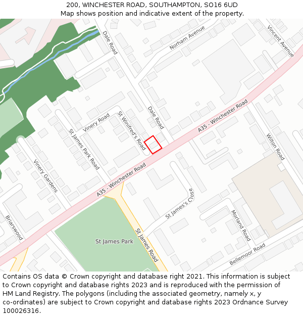 200, WINCHESTER ROAD, SOUTHAMPTON, SO16 6UD: Location map and indicative extent of plot