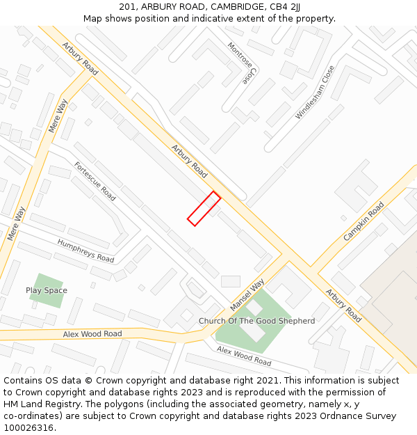 201, ARBURY ROAD, CAMBRIDGE, CB4 2JJ: Location map and indicative extent of plot