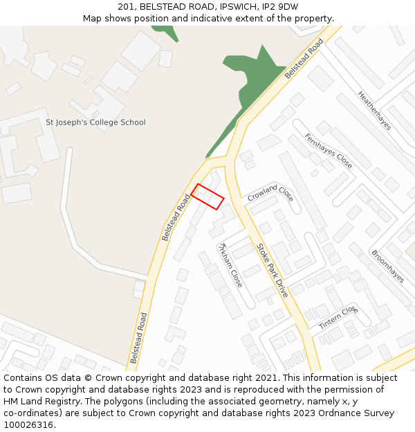 201, BELSTEAD ROAD, IPSWICH, IP2 9DW: Location map and indicative extent of plot