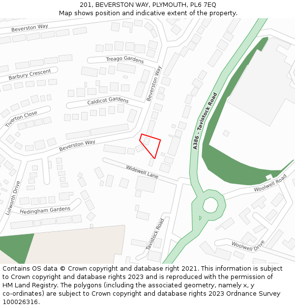 201, BEVERSTON WAY, PLYMOUTH, PL6 7EQ: Location map and indicative extent of plot