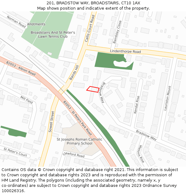 201, BRADSTOW WAY, BROADSTAIRS, CT10 1AX: Location map and indicative extent of plot