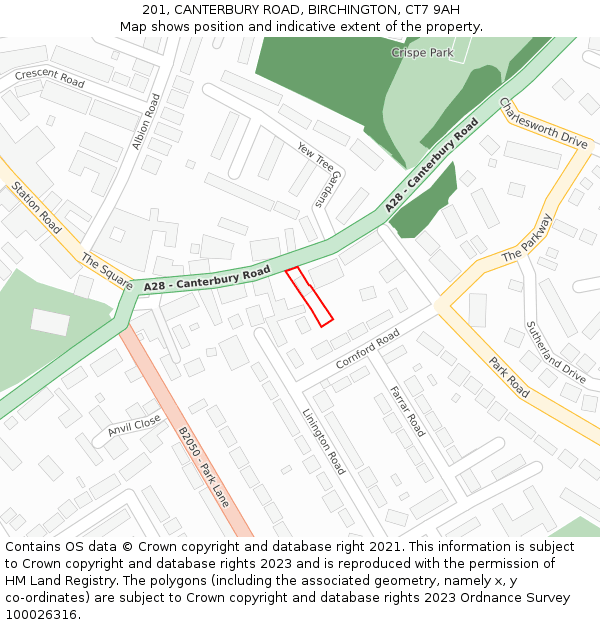 201, CANTERBURY ROAD, BIRCHINGTON, CT7 9AH: Location map and indicative extent of plot