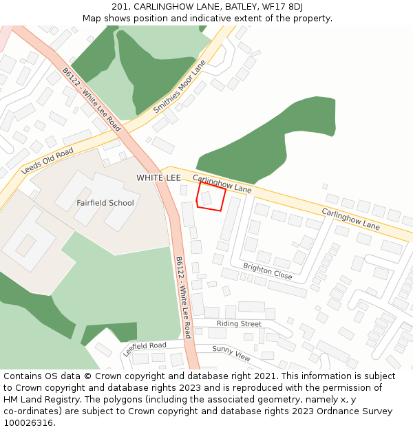 201, CARLINGHOW LANE, BATLEY, WF17 8DJ: Location map and indicative extent of plot