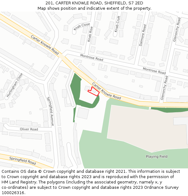201, CARTER KNOWLE ROAD, SHEFFIELD, S7 2ED: Location map and indicative extent of plot