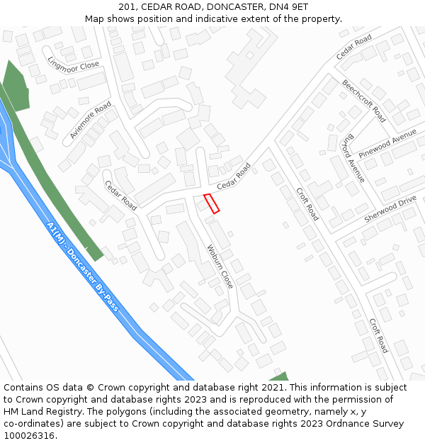 201, CEDAR ROAD, DONCASTER, DN4 9ET: Location map and indicative extent of plot