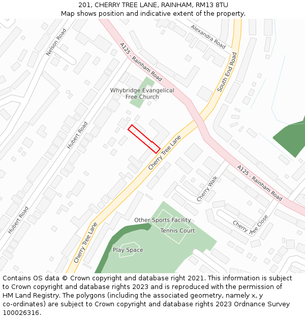 201, CHERRY TREE LANE, RAINHAM, RM13 8TU: Location map and indicative extent of plot