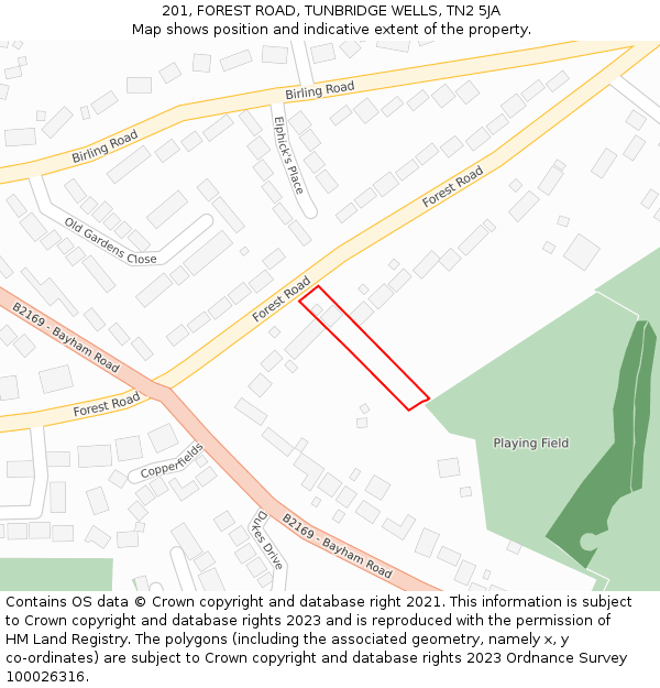 201, FOREST ROAD, TUNBRIDGE WELLS, TN2 5JA: Location map and indicative extent of plot
