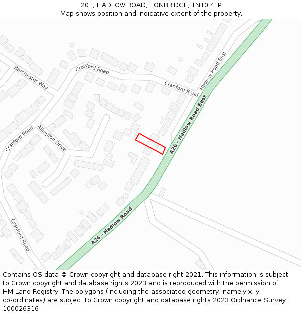 201, HADLOW ROAD, TONBRIDGE, TN10 4LP: Location map and indicative extent of plot