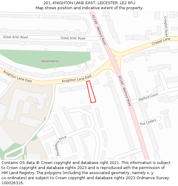201, KNIGHTON LANE EAST, LEICESTER, LE2 6FU: Location map and indicative extent of plot