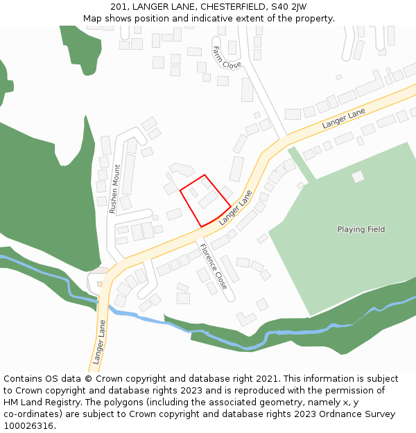 201, LANGER LANE, CHESTERFIELD, S40 2JW: Location map and indicative extent of plot