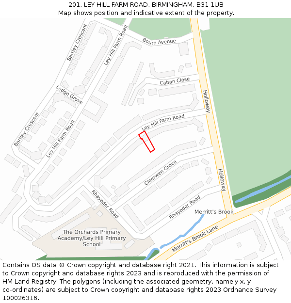 201, LEY HILL FARM ROAD, BIRMINGHAM, B31 1UB: Location map and indicative extent of plot