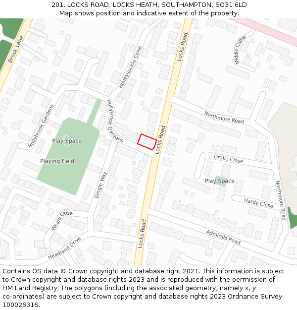 201, LOCKS ROAD, LOCKS HEATH, SOUTHAMPTON, SO31 6LD: Location map and indicative extent of plot