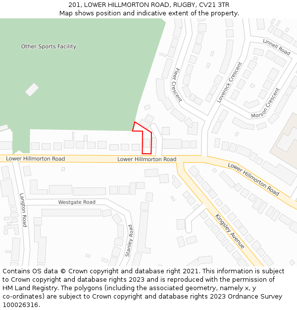 201, LOWER HILLMORTON ROAD, RUGBY, CV21 3TR: Location map and indicative extent of plot