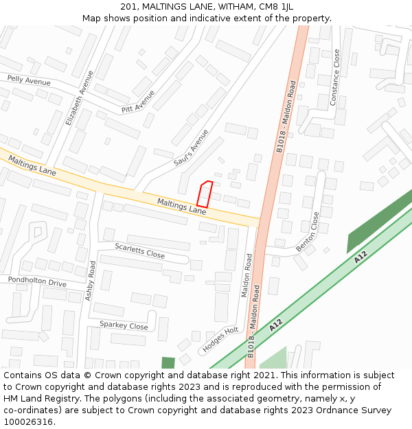 201, MALTINGS LANE, WITHAM, CM8 1JL: Location map and indicative extent of plot