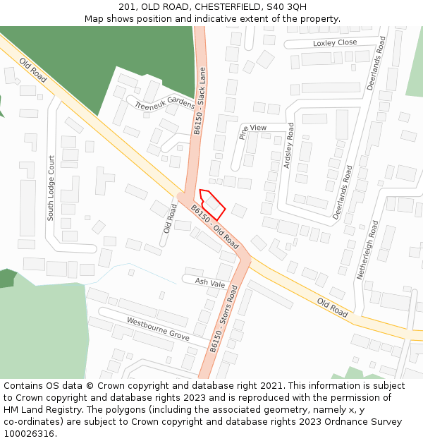 201, OLD ROAD, CHESTERFIELD, S40 3QH: Location map and indicative extent of plot