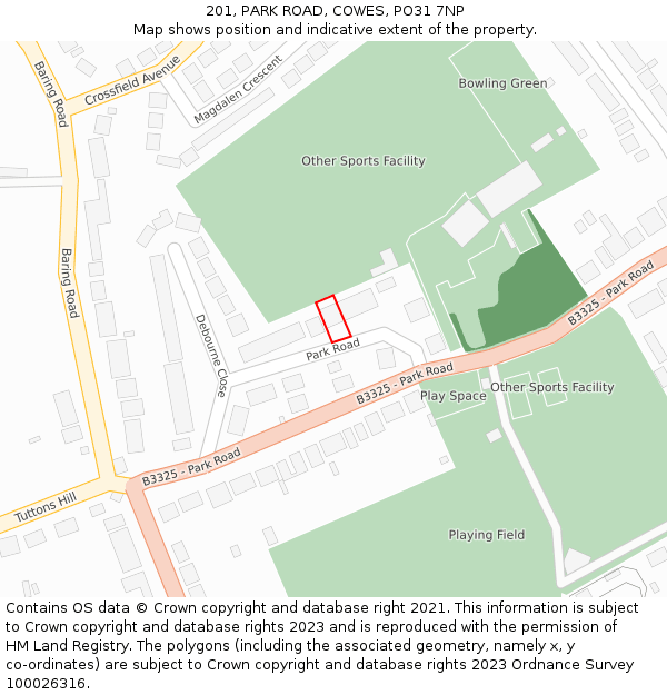 201, PARK ROAD, COWES, PO31 7NP: Location map and indicative extent of plot