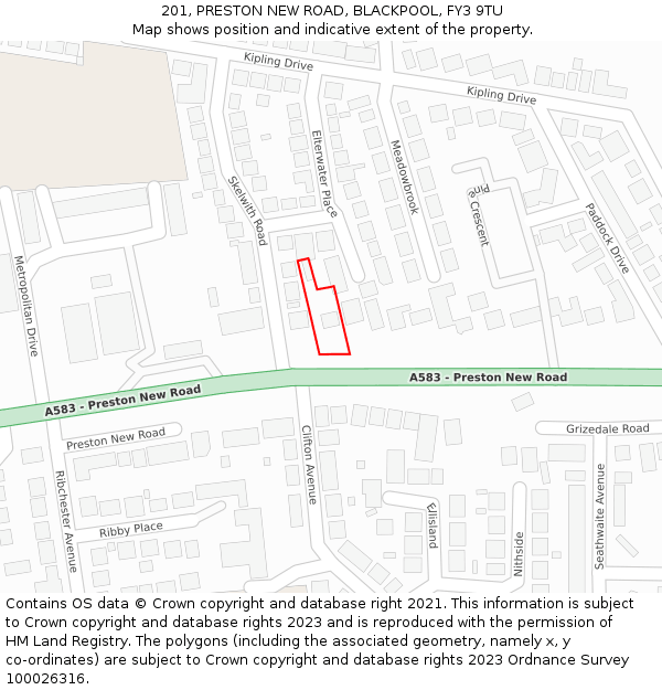 201, PRESTON NEW ROAD, BLACKPOOL, FY3 9TU: Location map and indicative extent of plot