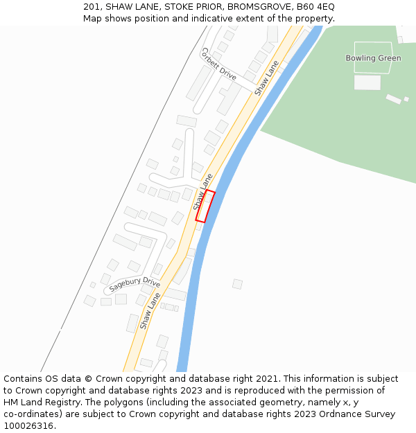 201, SHAW LANE, STOKE PRIOR, BROMSGROVE, B60 4EQ: Location map and indicative extent of plot