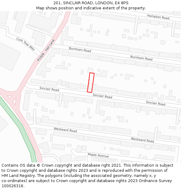 201, SINCLAIR ROAD, LONDON, E4 8PS: Location map and indicative extent of plot