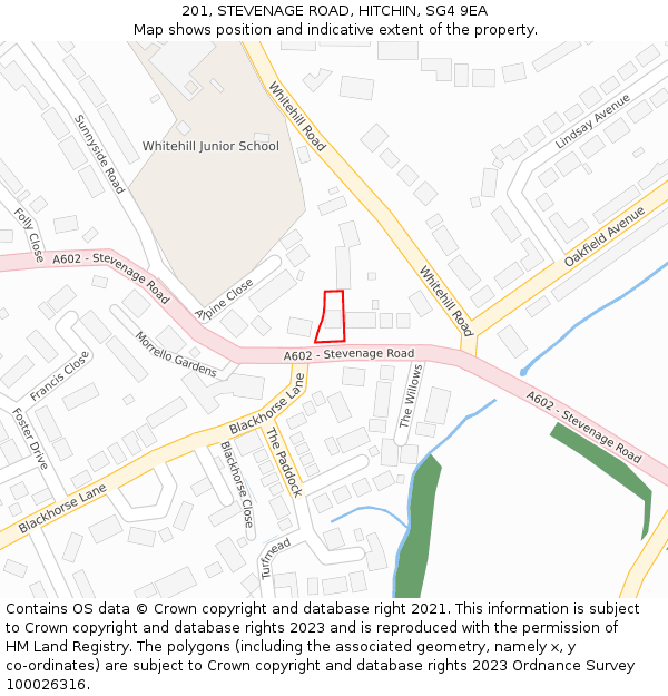 201, STEVENAGE ROAD, HITCHIN, SG4 9EA: Location map and indicative extent of plot