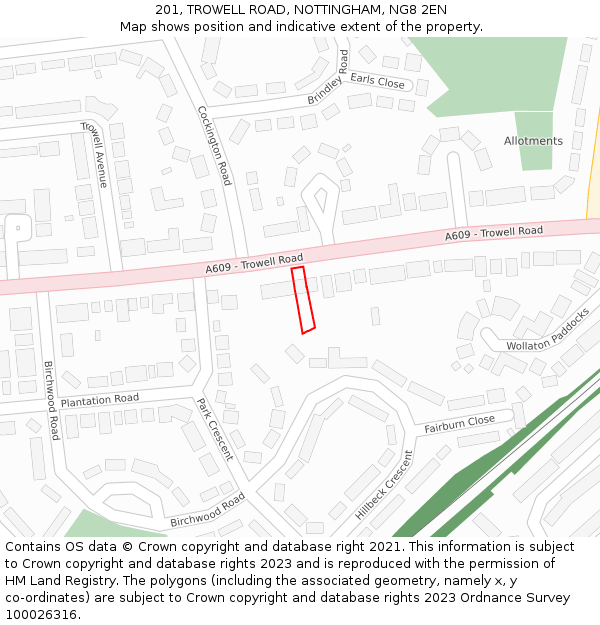 201, TROWELL ROAD, NOTTINGHAM, NG8 2EN: Location map and indicative extent of plot