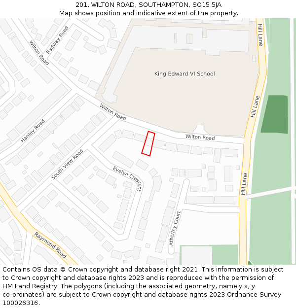 201, WILTON ROAD, SOUTHAMPTON, SO15 5JA: Location map and indicative extent of plot