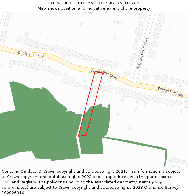 201, WORLDS END LANE, ORPINGTON, BR6 6AT: Location map and indicative extent of plot
