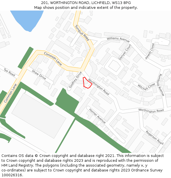 201, WORTHINGTON ROAD, LICHFIELD, WS13 8PG: Location map and indicative extent of plot