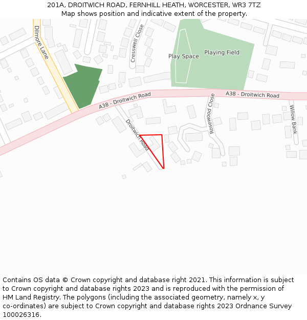 201A, DROITWICH ROAD, FERNHILL HEATH, WORCESTER, WR3 7TZ: Location map and indicative extent of plot