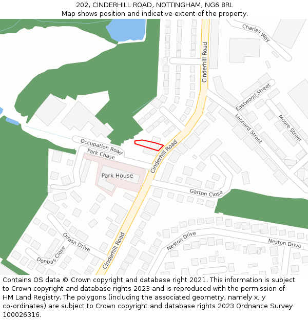 202, CINDERHILL ROAD, NOTTINGHAM, NG6 8RL: Location map and indicative extent of plot
