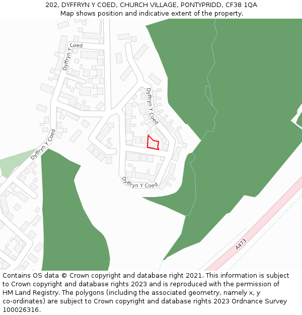 202, DYFFRYN Y COED, CHURCH VILLAGE, PONTYPRIDD, CF38 1QA: Location map and indicative extent of plot