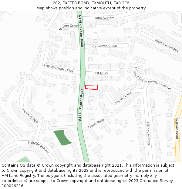 202, EXETER ROAD, EXMOUTH, EX8 3EA: Location map and indicative extent of plot