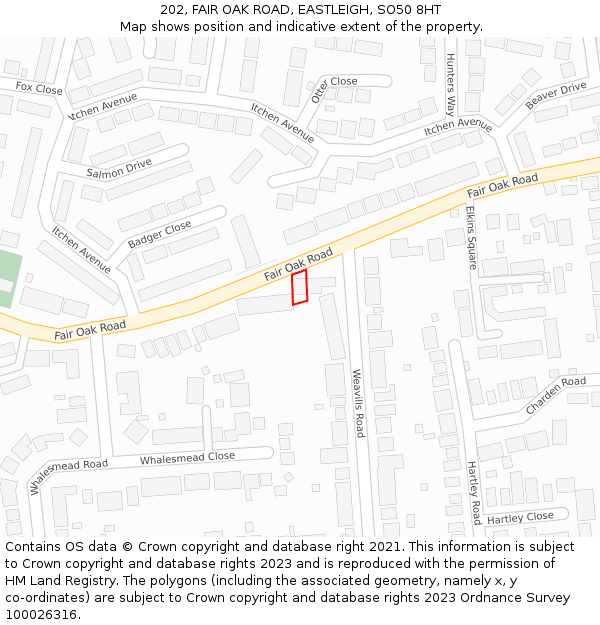 202, FAIR OAK ROAD, EASTLEIGH, SO50 8HT: Location map and indicative extent of plot