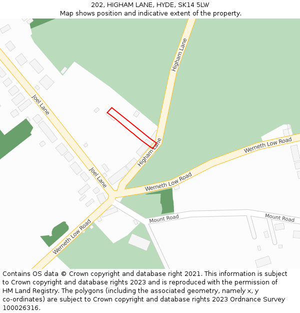 202, HIGHAM LANE, HYDE, SK14 5LW: Location map and indicative extent of plot