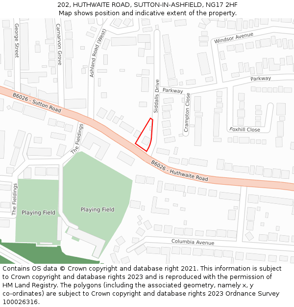 202, HUTHWAITE ROAD, SUTTON-IN-ASHFIELD, NG17 2HF: Location map and indicative extent of plot