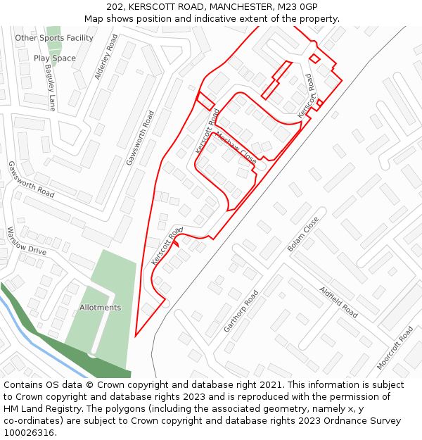 202, KERSCOTT ROAD, MANCHESTER, M23 0GP: Location map and indicative extent of plot