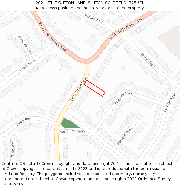 202, LITTLE SUTTON LANE, SUTTON COLDFIELD, B75 6PH: Location map and indicative extent of plot