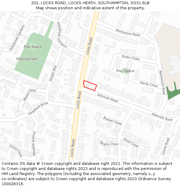 202, LOCKS ROAD, LOCKS HEATH, SOUTHAMPTON, SO31 6LB: Location map and indicative extent of plot