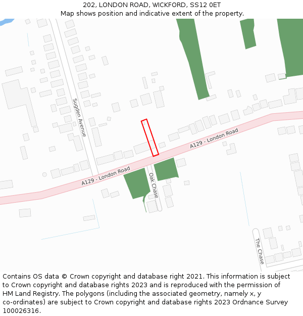 202, LONDON ROAD, WICKFORD, SS12 0ET: Location map and indicative extent of plot