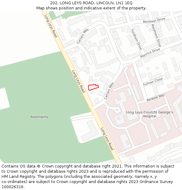 202, LONG LEYS ROAD, LINCOLN, LN1 1EQ: Location map and indicative extent of plot