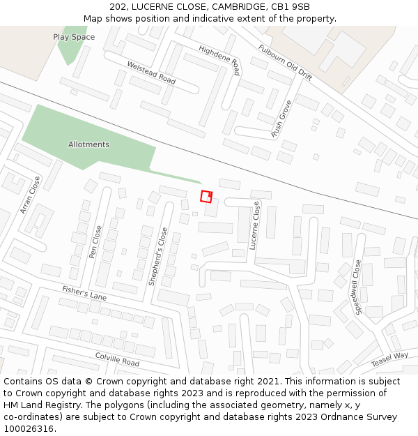 202, LUCERNE CLOSE, CAMBRIDGE, CB1 9SB: Location map and indicative extent of plot