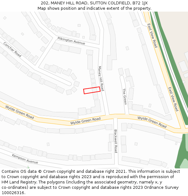 202, MANEY HILL ROAD, SUTTON COLDFIELD, B72 1JX: Location map and indicative extent of plot
