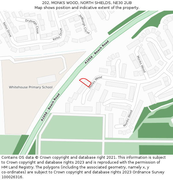 202, MONKS WOOD, NORTH SHIELDS, NE30 2UB: Location map and indicative extent of plot