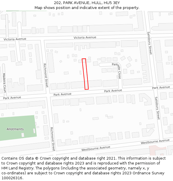 202, PARK AVENUE, HULL, HU5 3EY: Location map and indicative extent of plot