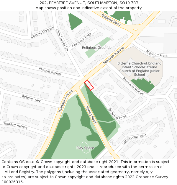 202, PEARTREE AVENUE, SOUTHAMPTON, SO19 7RB: Location map and indicative extent of plot