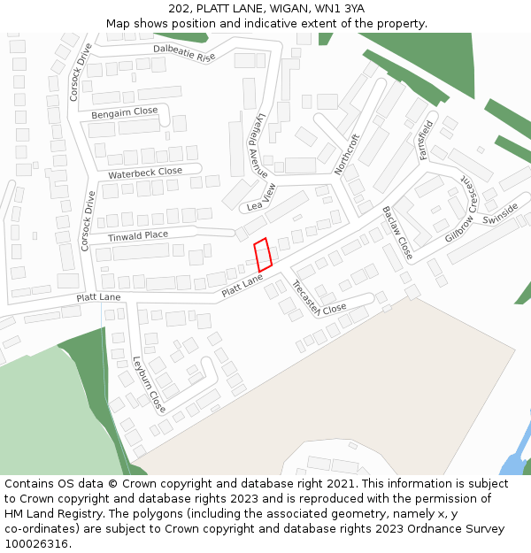 202, PLATT LANE, WIGAN, WN1 3YA: Location map and indicative extent of plot