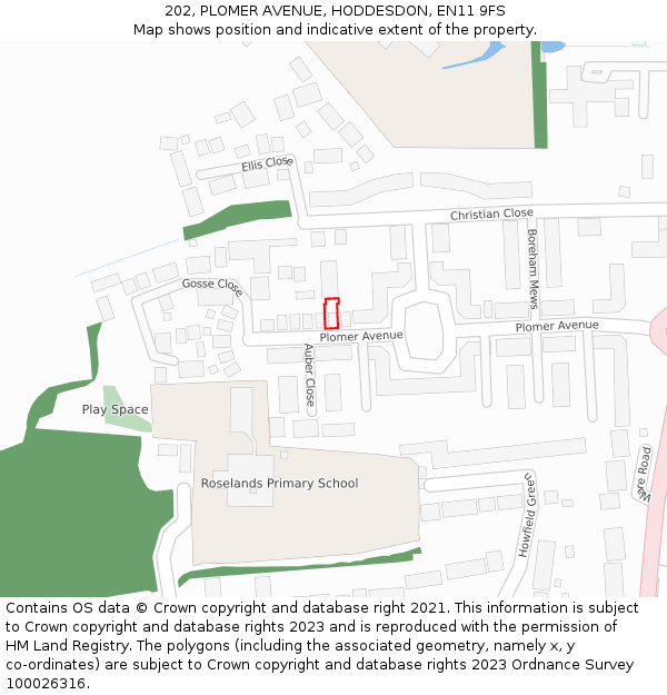 202, PLOMER AVENUE, HODDESDON, EN11 9FS: Location map and indicative extent of plot