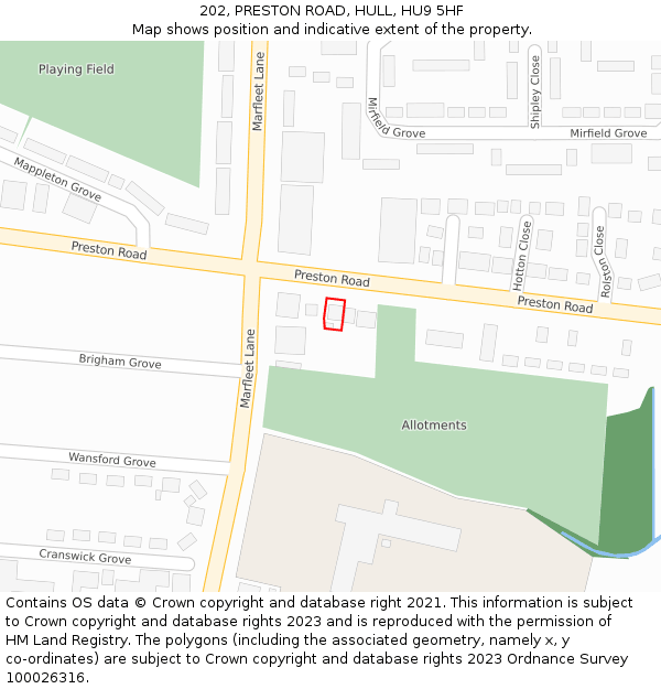 202, PRESTON ROAD, HULL, HU9 5HF: Location map and indicative extent of plot