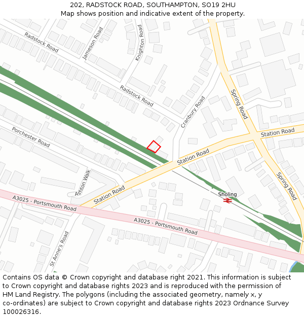 202, RADSTOCK ROAD, SOUTHAMPTON, SO19 2HU: Location map and indicative extent of plot