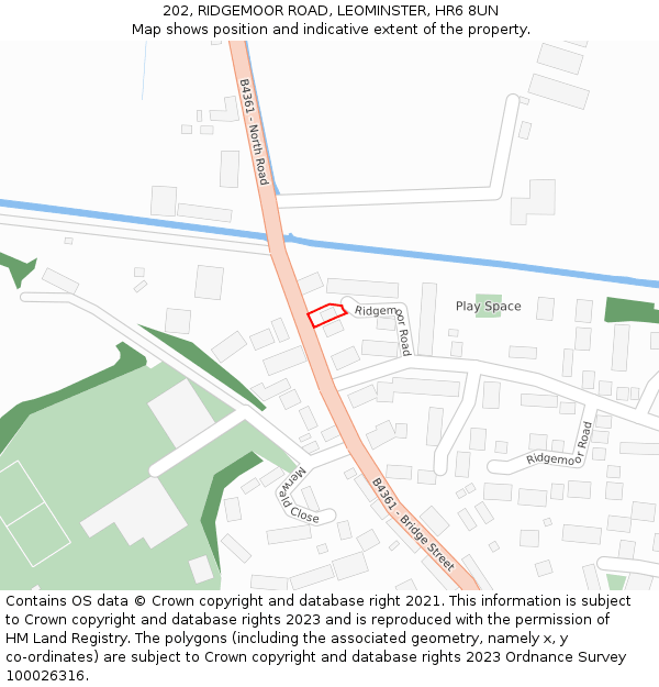 202, RIDGEMOOR ROAD, LEOMINSTER, HR6 8UN: Location map and indicative extent of plot